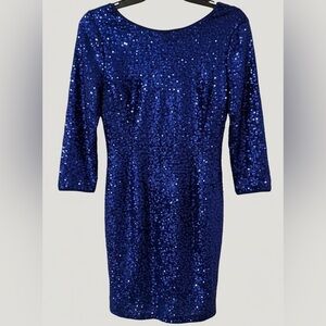 Fashion Nova Sparkling Blue Long Sleeve Dress